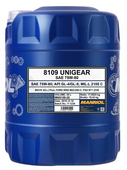 Převodový olej 75W-80 Mannol Unigear 8109 - 20 L - 75W-80